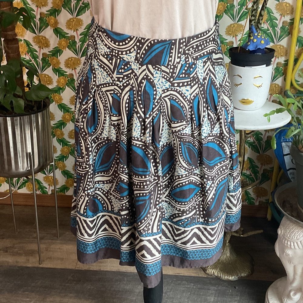Blue and Brown Patterned Pleated Women's Skirt-St. John’s Bay